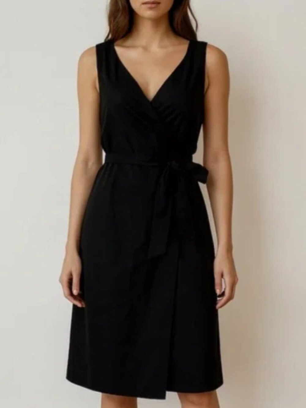 Elie Tahari V-Neck Black Faux Wrap Cotton Spandex Work Capsule Minimalist Medium